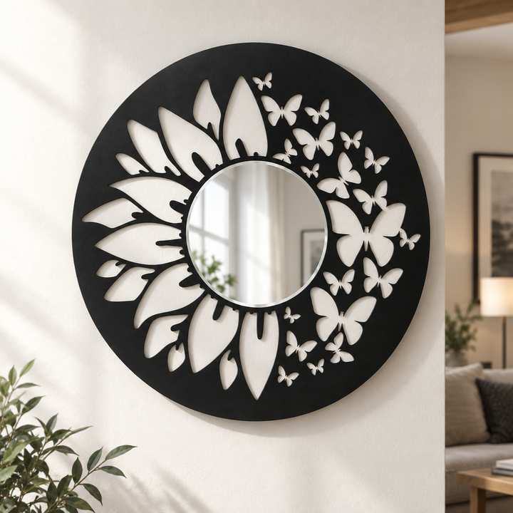 Llave griega redonda decorativa Espejo De Pared – Decoración de pared con espejo clásico moderno
