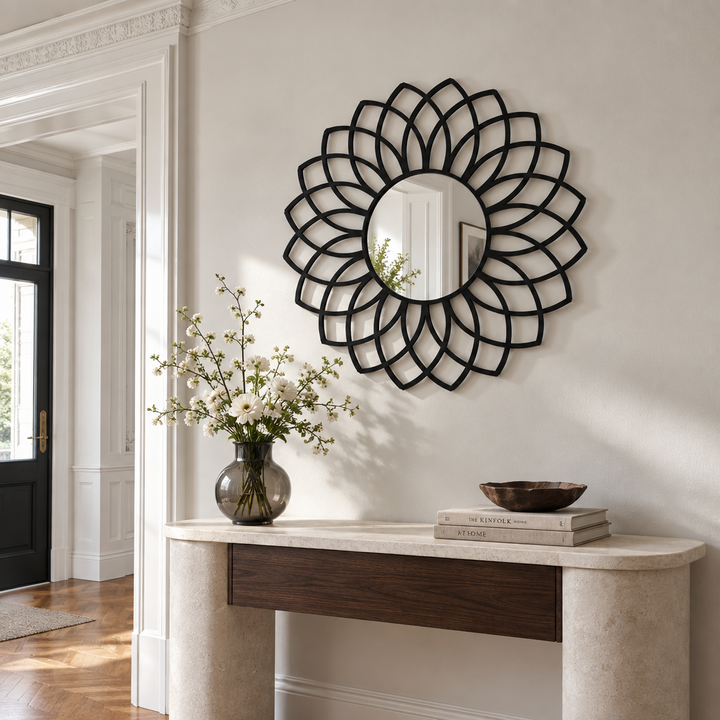 Llave griega redonda decorativa Espejo De Pared – Decoración de pared con espejo clásico moderno