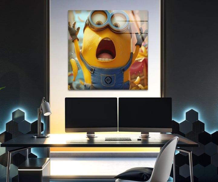 Minion Rush Banana Glass Wall Art, custom glass photo prints, large glass prints