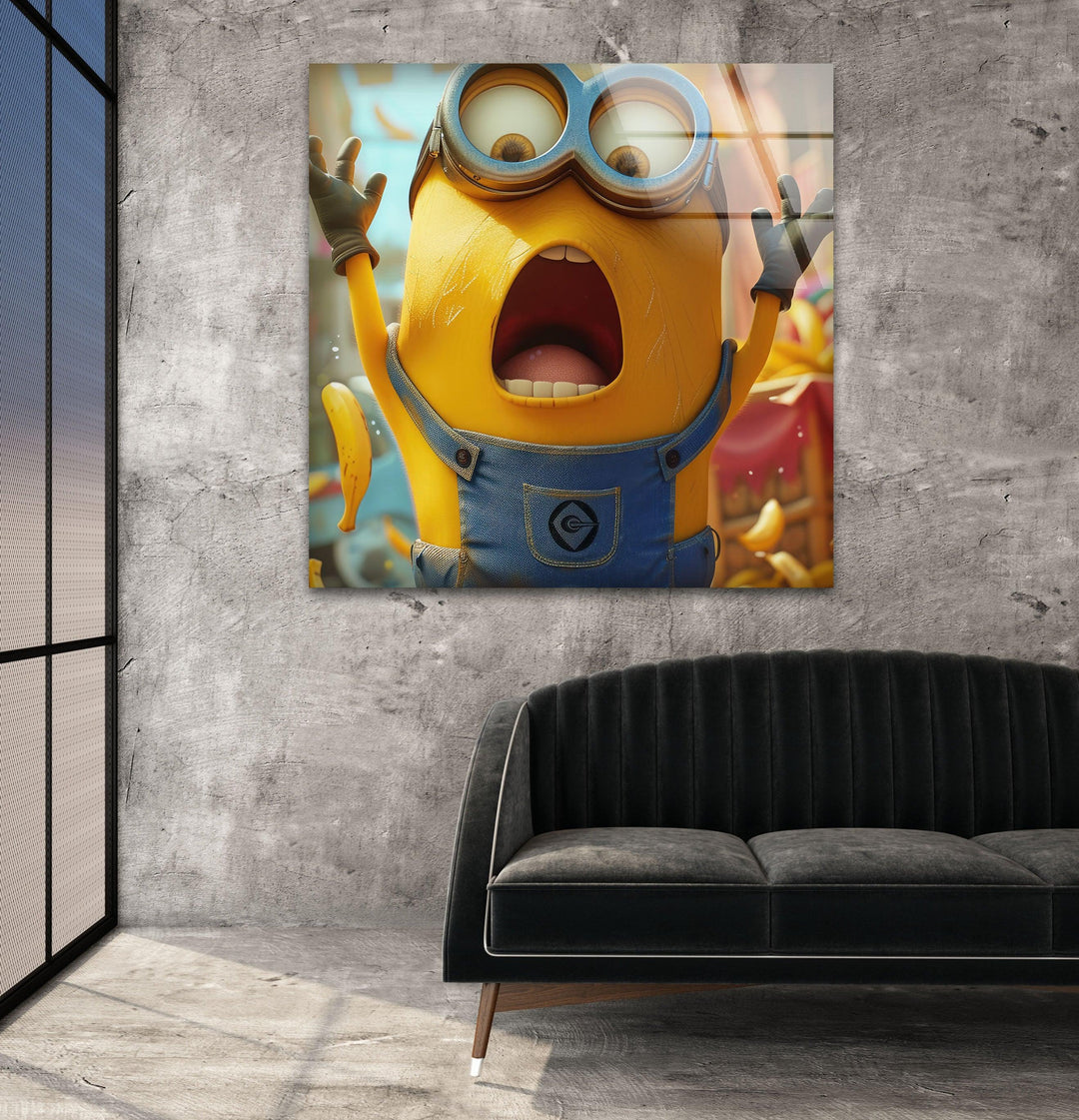 Minion Rush Banana Glass Wall Art,              glass wall decor, glass wall art decor