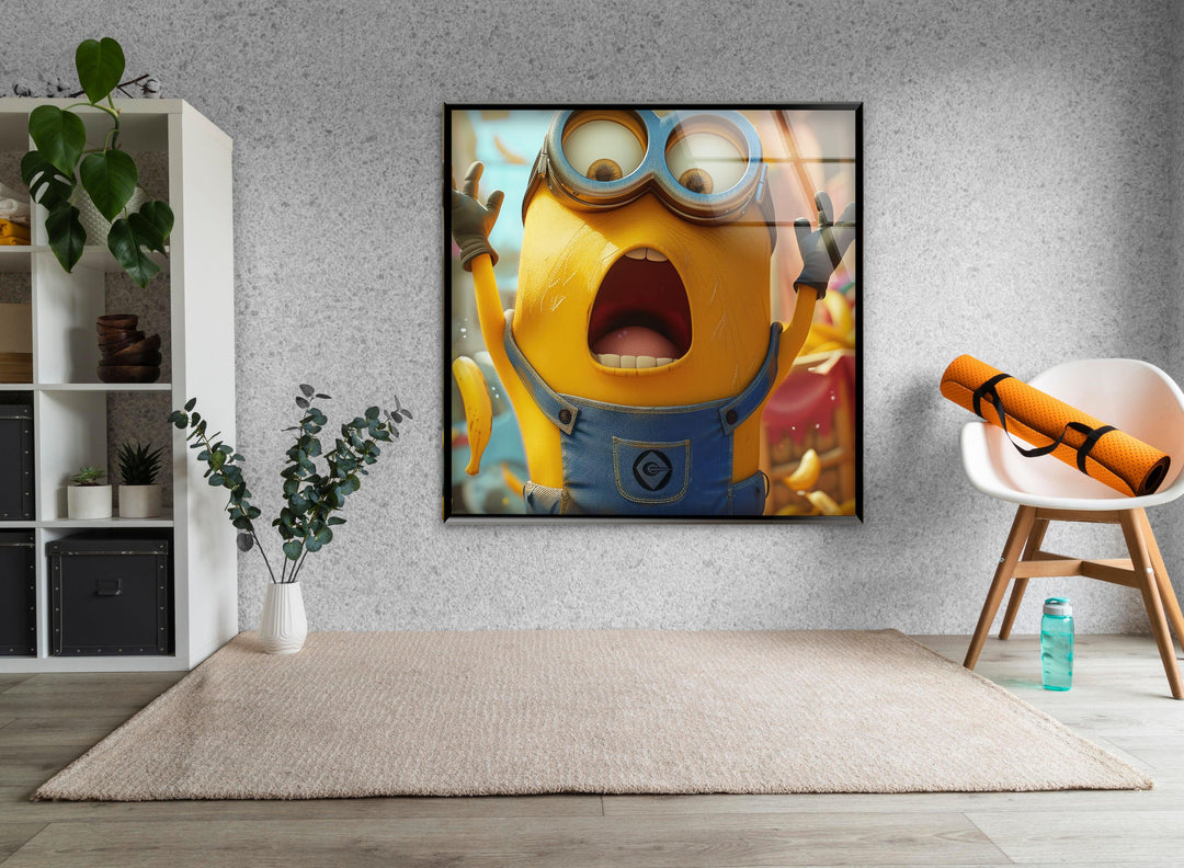 Minion Rush Banana Glass Wall Art, custom glass pictures, glass art prints