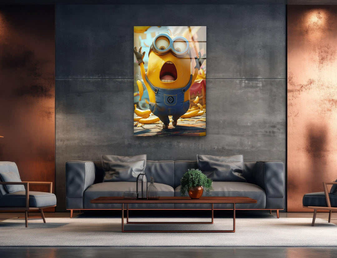 Minion Rush Banana Glass Wall Art, large glass photo prints, glass wall photos