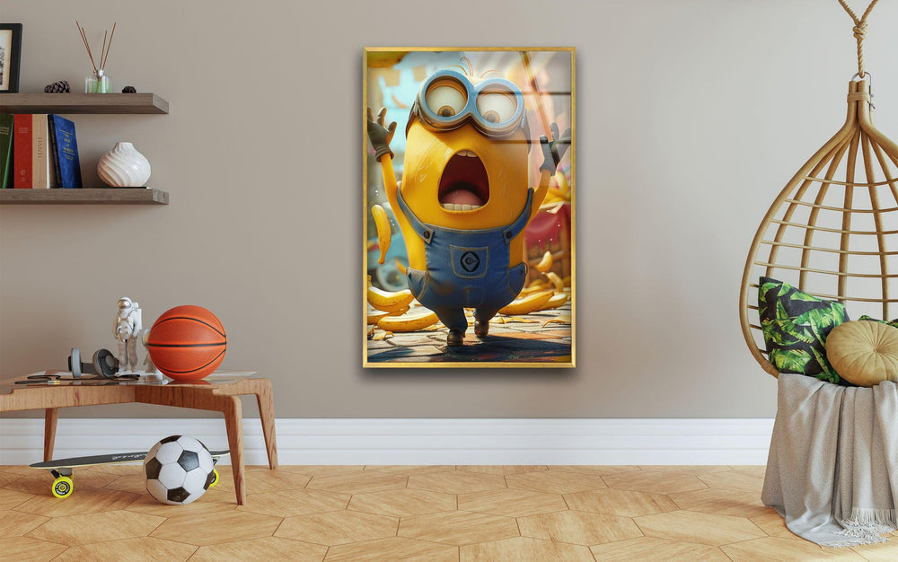 Minion Rush Banana Glass Wall Art, picture on glass wall art, photos printed on glass