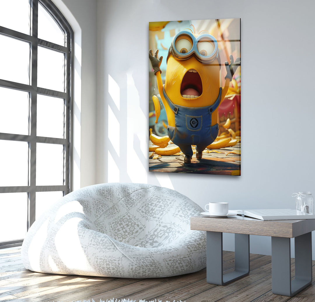 Minion Rush Banana Glass Wall Art,photo print on glass, prints on glass wall art