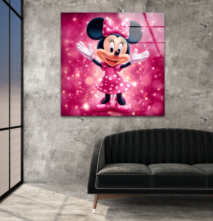 Minnie Mouse Glass Wall Art custom glass pictures, glass art prints
