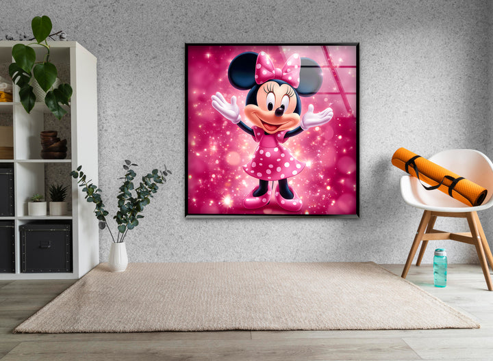 Minnie Mouse Glass Wall Art glass art painting, glass art for the Wall
