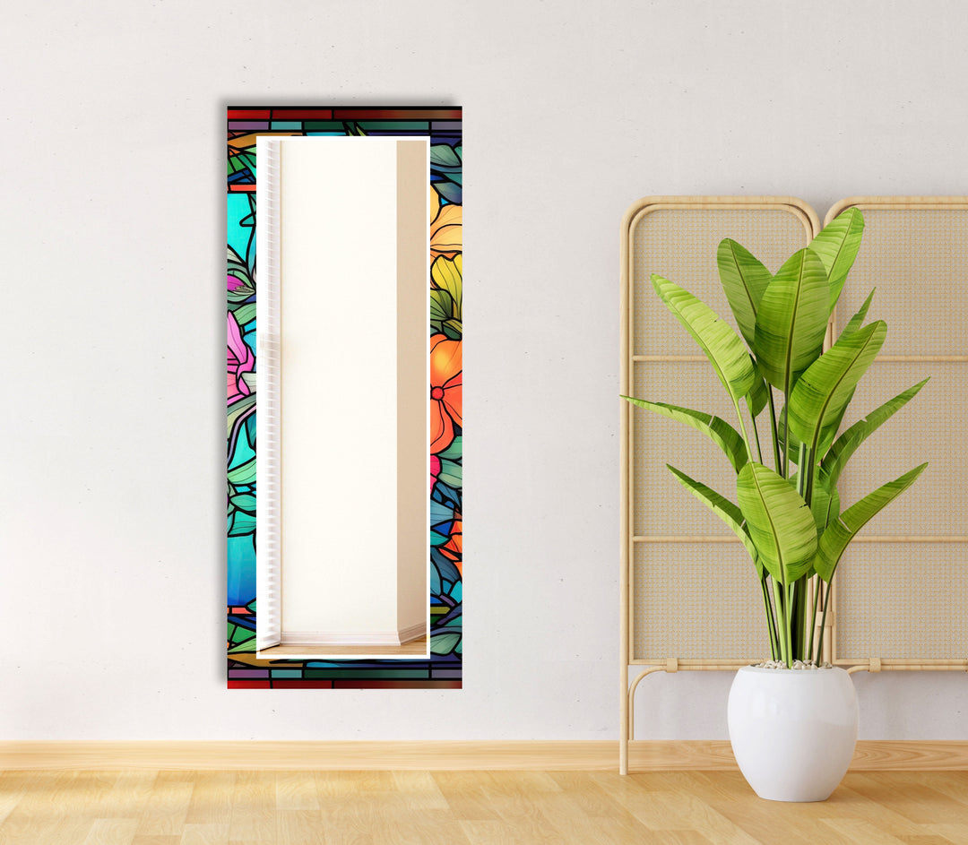 Green & Orange Flower Wall Mirror Long Wall Mirror
