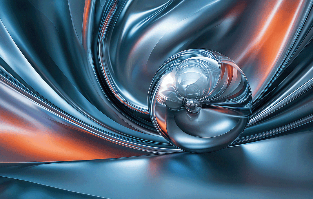 Chromatic Sphere Drift – Abstract Blue Silver Orb Glass Wall Art