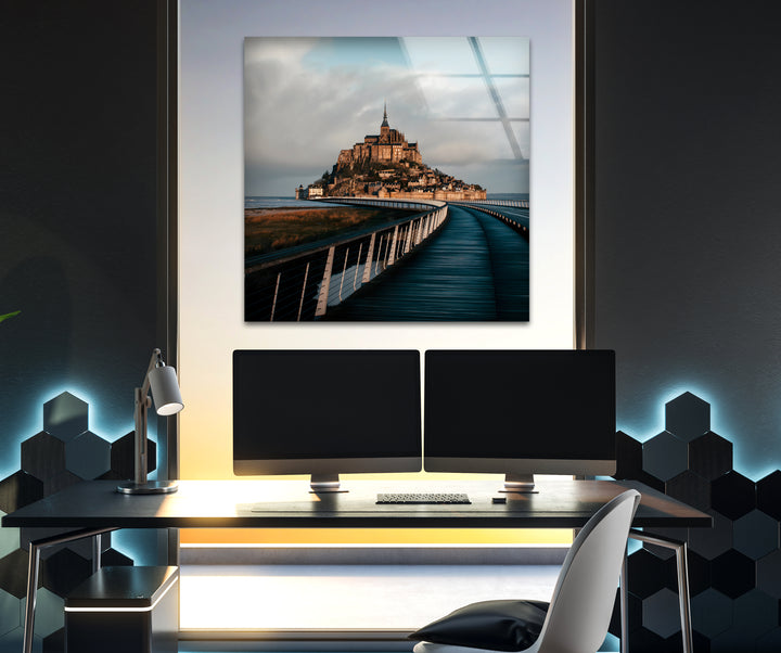 Mont Saint-Michel Glaswandkunst – Malerische Aussicht auf das berühmte französische Wahrzeichen