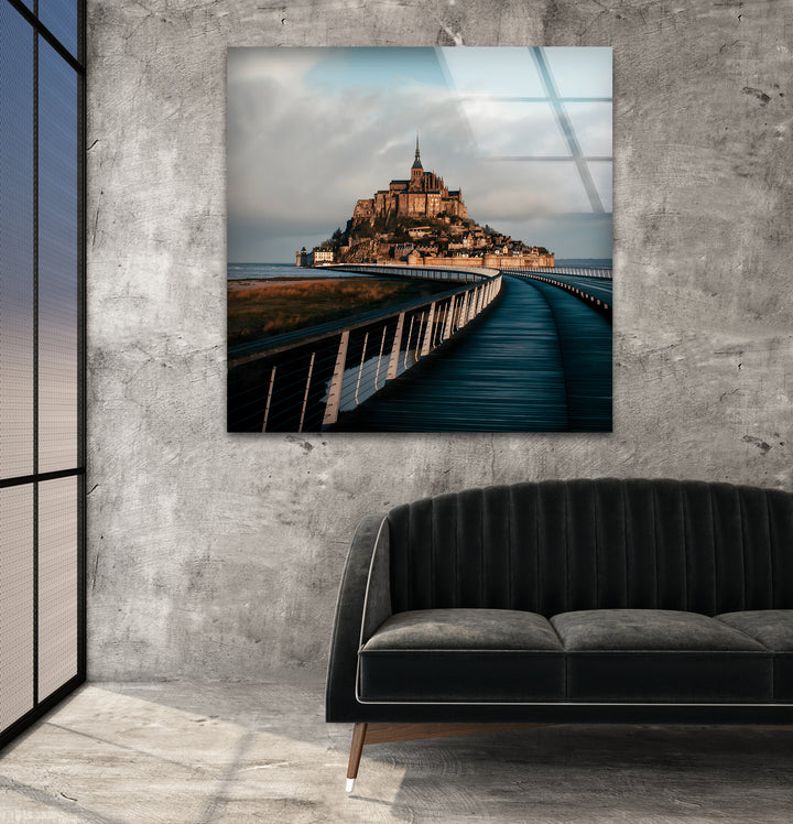 Mont Saint-Michel Glaswandkunst – Malerische Aussicht auf das berühmte französische Wahrzeichen