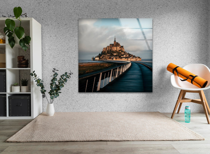 Mont Saint-Michel Glaswandkunst – Malerische Aussicht auf das berühmte französische Wahrzeichen