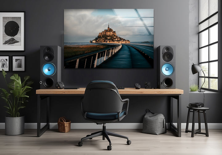 Mont Saint-Michel Glaswandkunst – Malerische Aussicht auf das berühmte französische Wahrzeichen