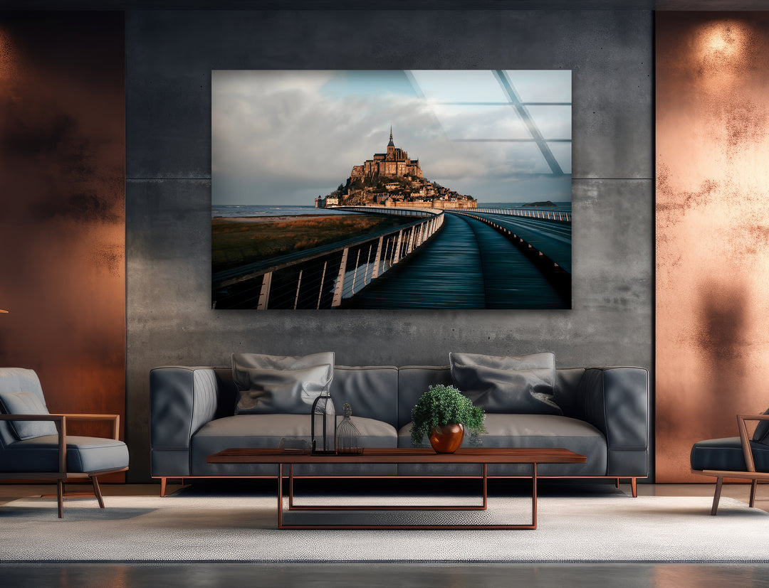 Mont Saint-Michel Glaswandkunst – Malerische Aussicht auf das berühmte französische Wahrzeichen