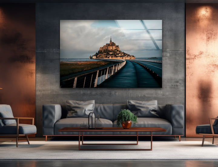 Mont Saint-Michel Glaswandkunst – Malerische Aussicht auf das berühmte französische Wahrzeichen