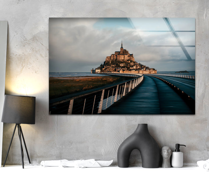 Mont Saint-Michel Glaswandkunst – Malerische Aussicht auf das berühmte französische Wahrzeichen