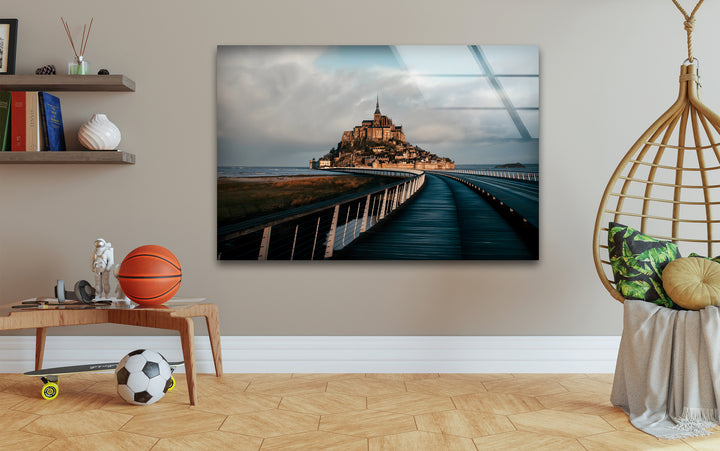 Mont Saint-Michel Glaswandkunst – Malerische Aussicht auf das berühmte französische Wahrzeichen
