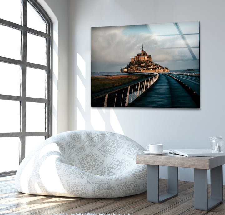 Mont Saint-Michel Glaswandkunst – Malerische Aussicht auf das berühmte französische Wahrzeichen
