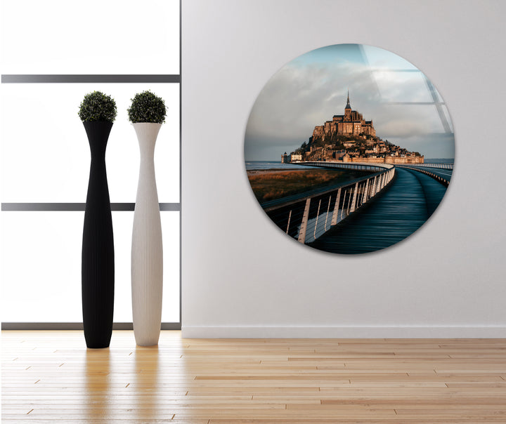Mont Saint-Michel Glaswandkunst – Malerische Aussicht auf das berühmte französische Wahrzeichen