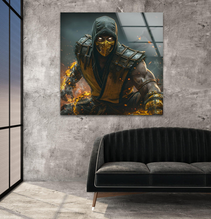 Mortal Kombat Scorpion Glass Art Painting Pieces