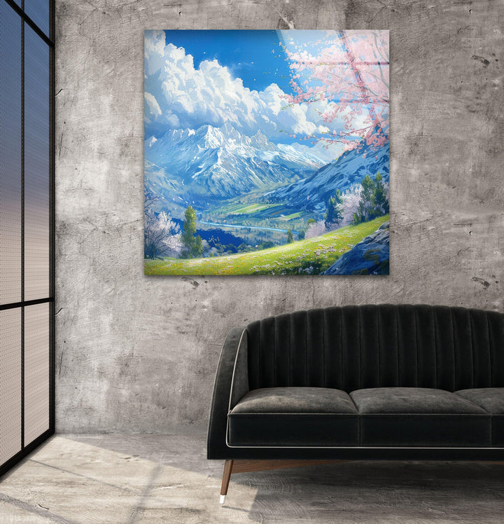 "Fill your home with the spirit of nature! With customizable sizes and frame options, this mountain landscape glass art is made just for you."

