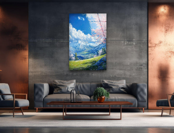 "Experience the magic of nature with a modern touch. This mountain landscape glass wall art brings calm and elegance to any room."

