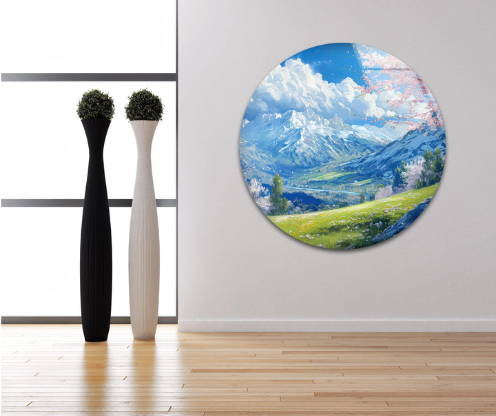 "Bring the captivating beauty of nature into your home! This modern mountain landscape glass wall art adds elegance to any space."


