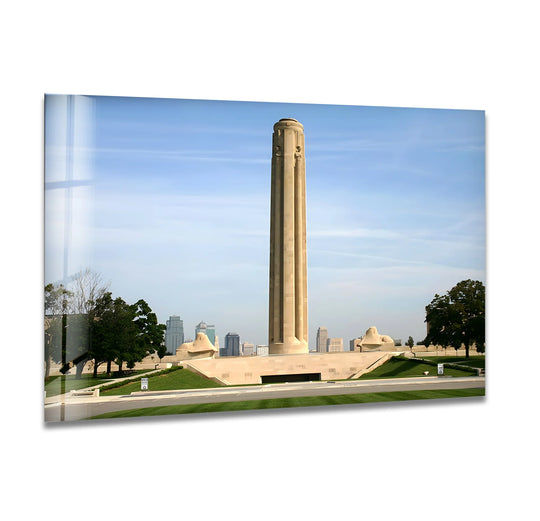 Negative space highlights the monument in this iconic Kansas City landmark glass wall art, bringing a minimalist feel perfect for home decoration.