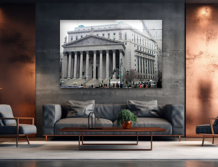 Glaswandkunst des Obersten Gerichtshofs von New York – Kultiges Wahrzeichen von Manhattan