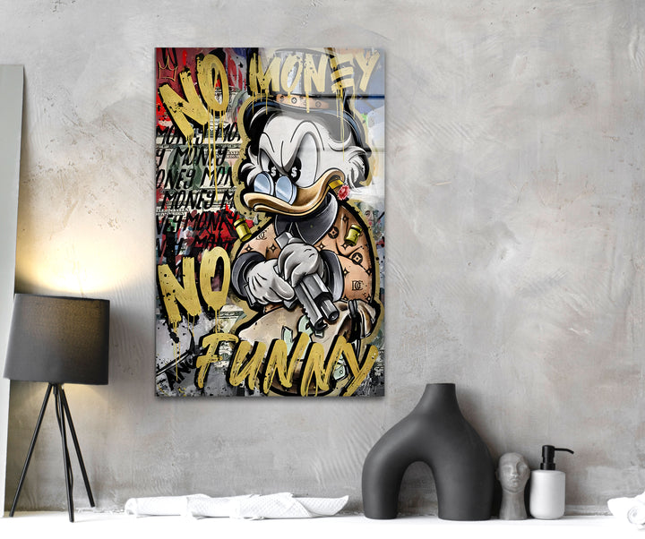 No Money Duck Glass Wall Art custom glass pictures, glass art prints
