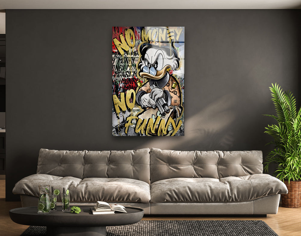 No Money Duck Glass Wall Art picture on glass wall art, photos printed on glass
