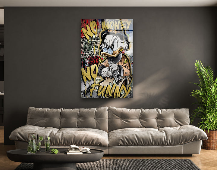 No Money Duck Glass Wall Art picture on glass wall art, photos printed on glass
