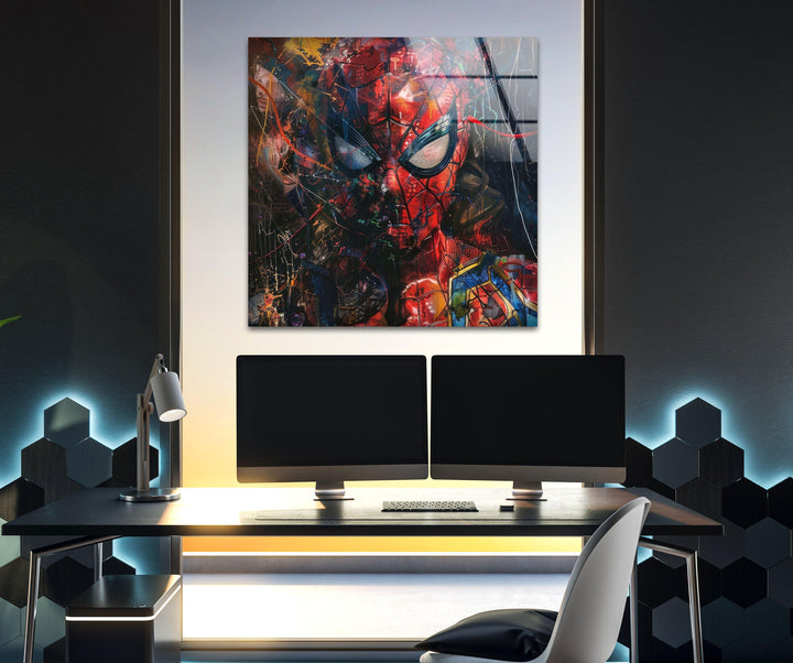 Oil Painting of Spider Man Print Photographs on Glass 