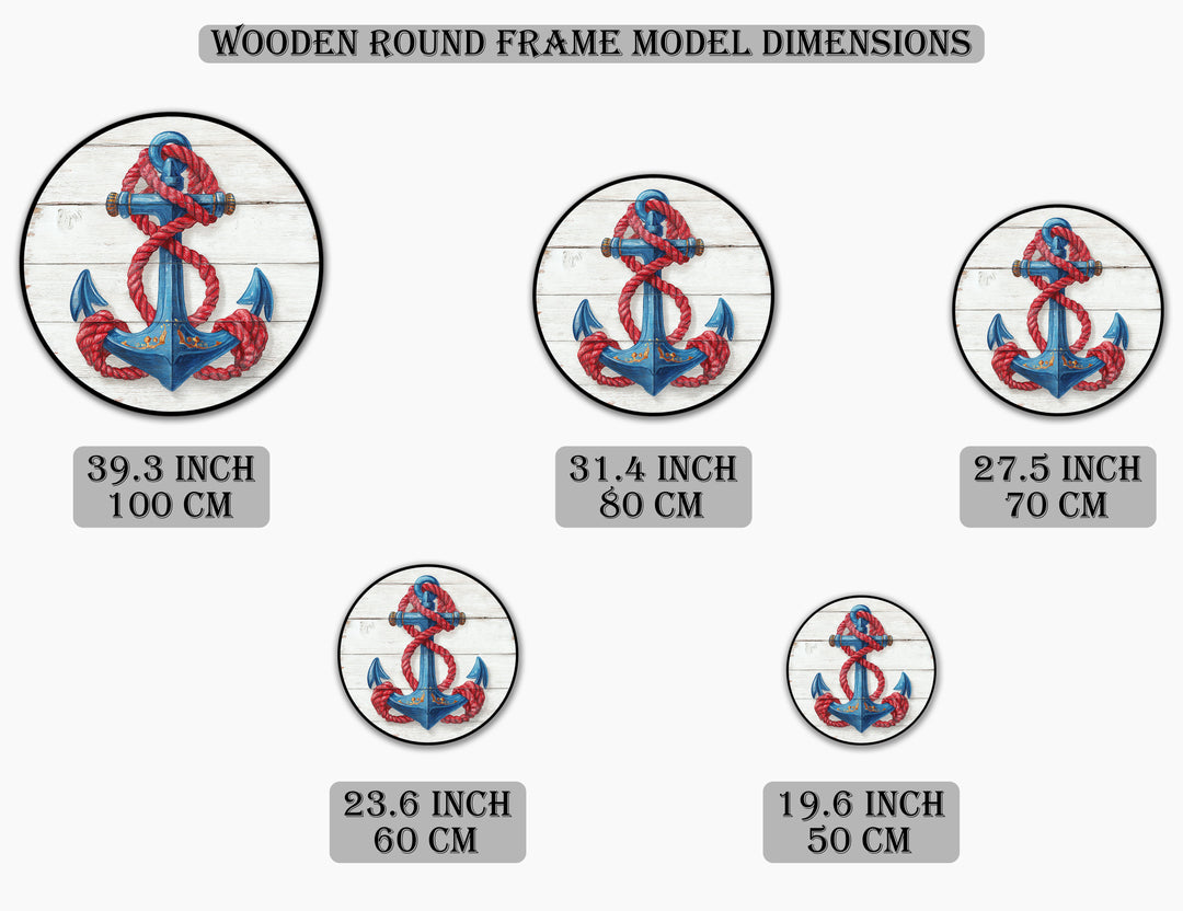 Nautical Anchor with Red Rope Round Oil Painting