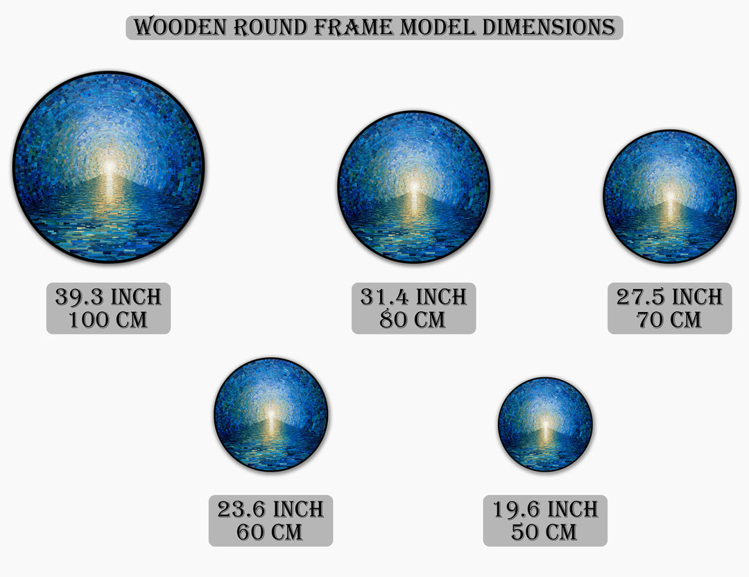 Radiant Horizon – Blue Mosaic Ocean Round Oil Painting