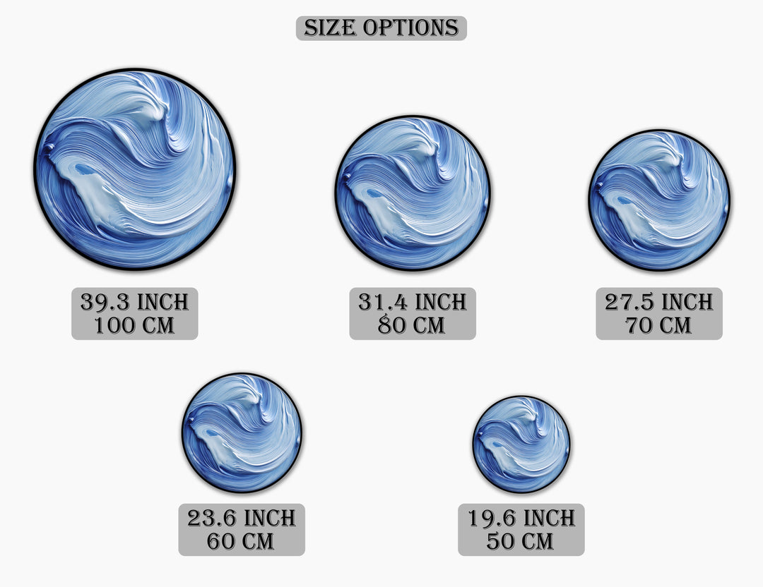 Ocean Flow Blue Abstract Round Canvas Print – Modern Wave Wall Art