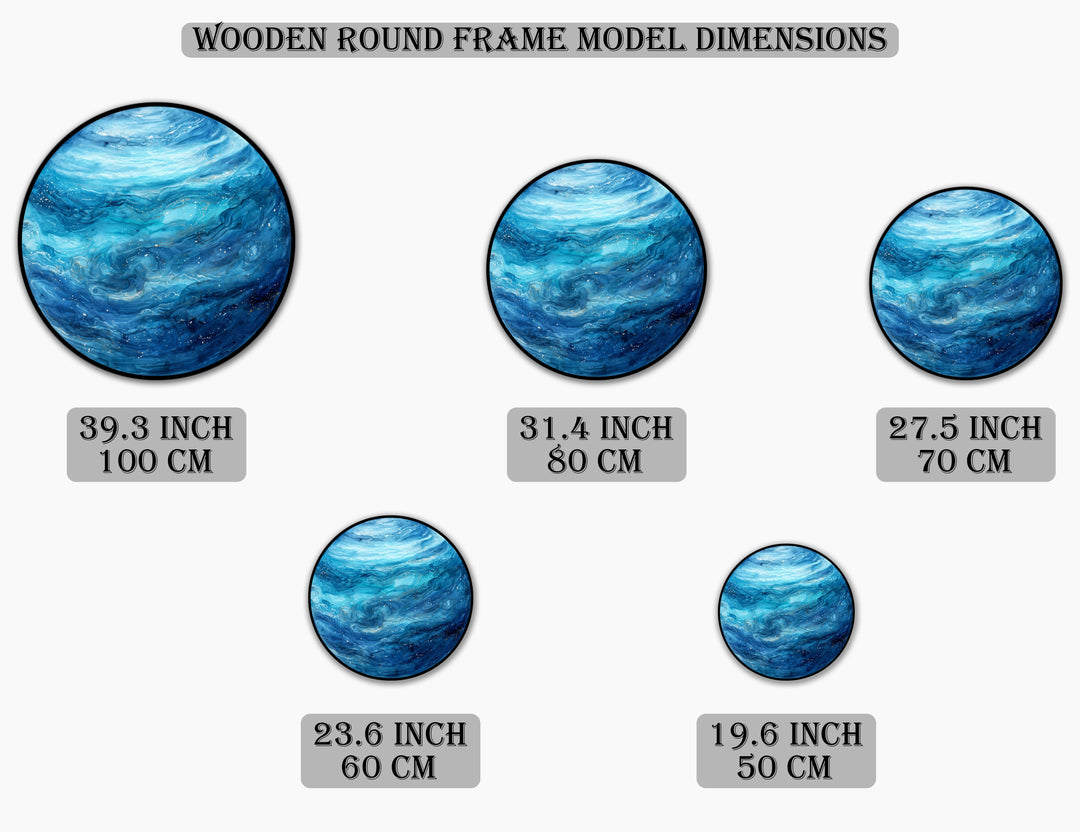 Celestial Ocean Drift – Blue Abstract Round Oil Painting