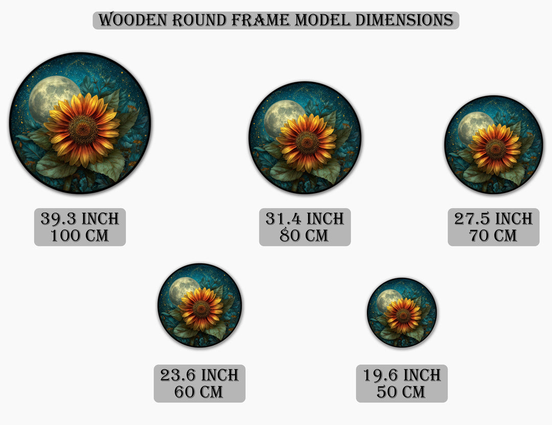 Moonlit Sunflower Bloom – Dreamlike Floral Round Oil Painting