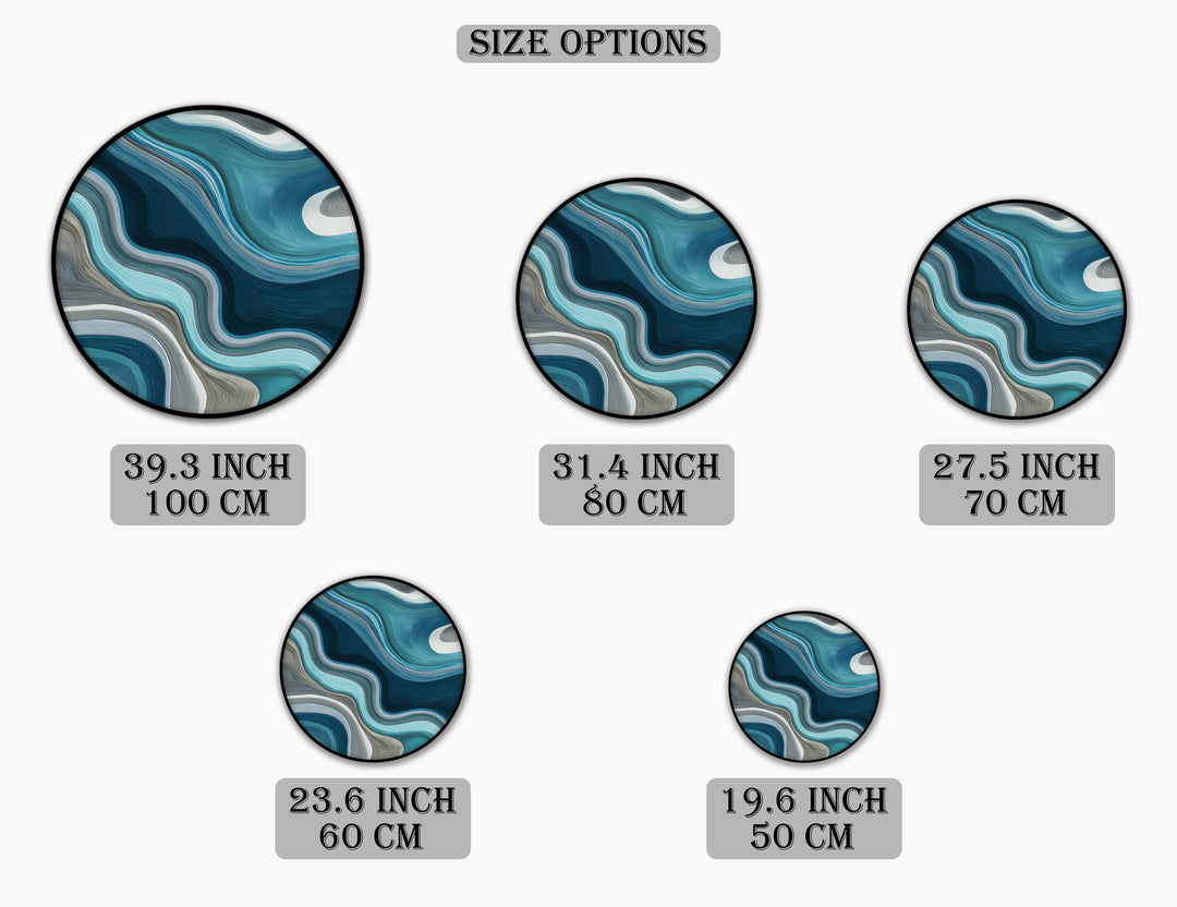 Fluid Teal Waves Round Canvas Print – Modern Abstract Wall Art