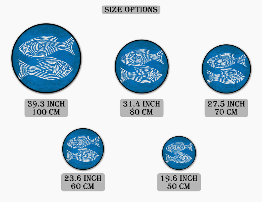 Minimal Blue Fish Sketch Round Canvas Print – Coastal Wall Art