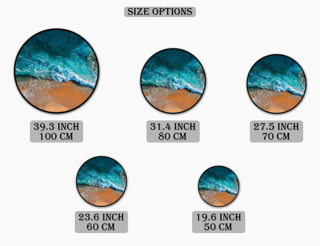 Aerial Beach Waves Round Canvas Print – Turquoise Ocean Wall Art
