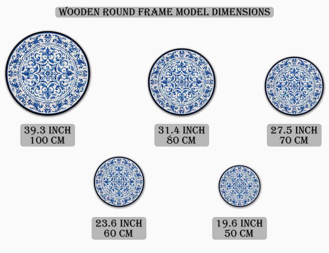 Classic Blue Ornamental Plate-Style Round Oil Painting