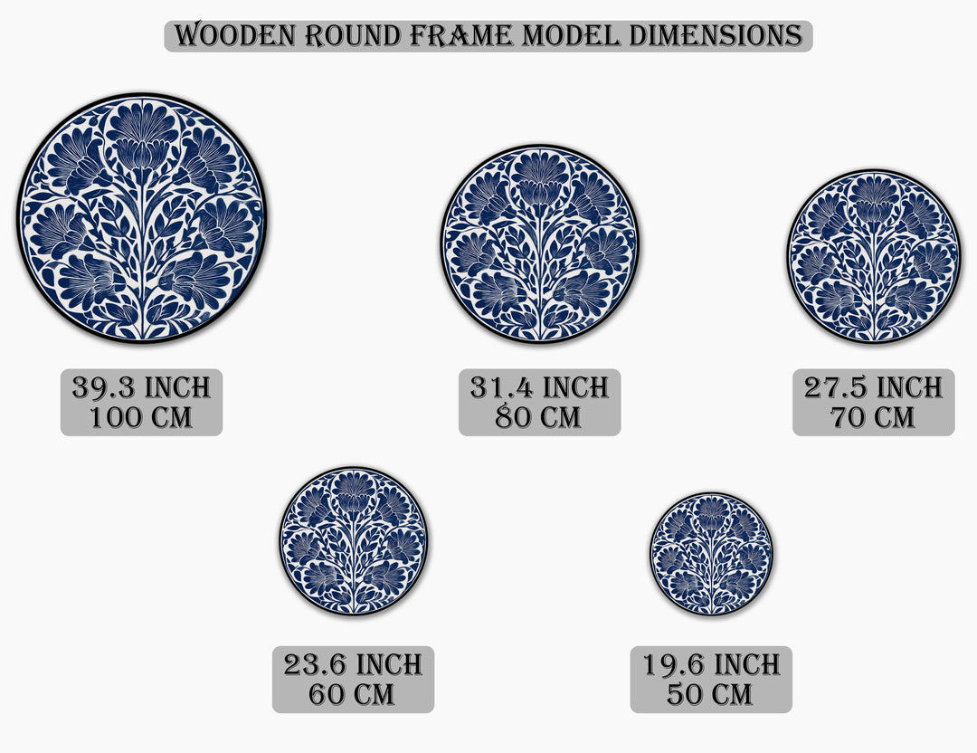 Indigo Floral Motif Round Oil Painting