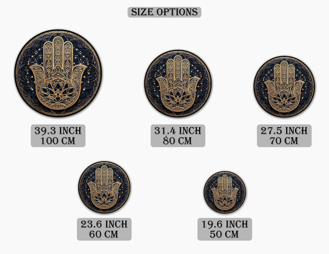 Ornate Hamsa Hand with Golden Mandala Details Round Canvas Print – Spiritual Wall Art
