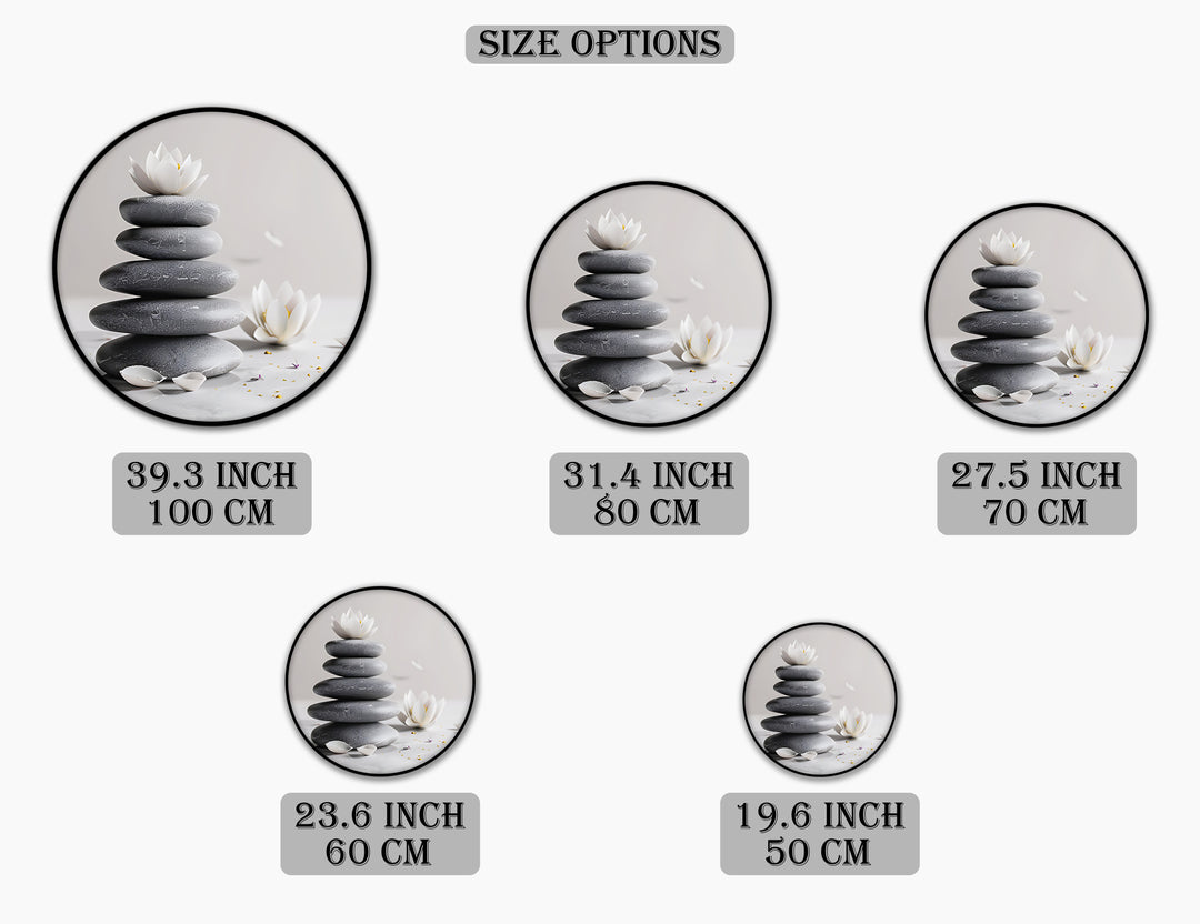 Zen Balance Stones with Lotus Round Canvas Print – Minimalist Spa Wall Art