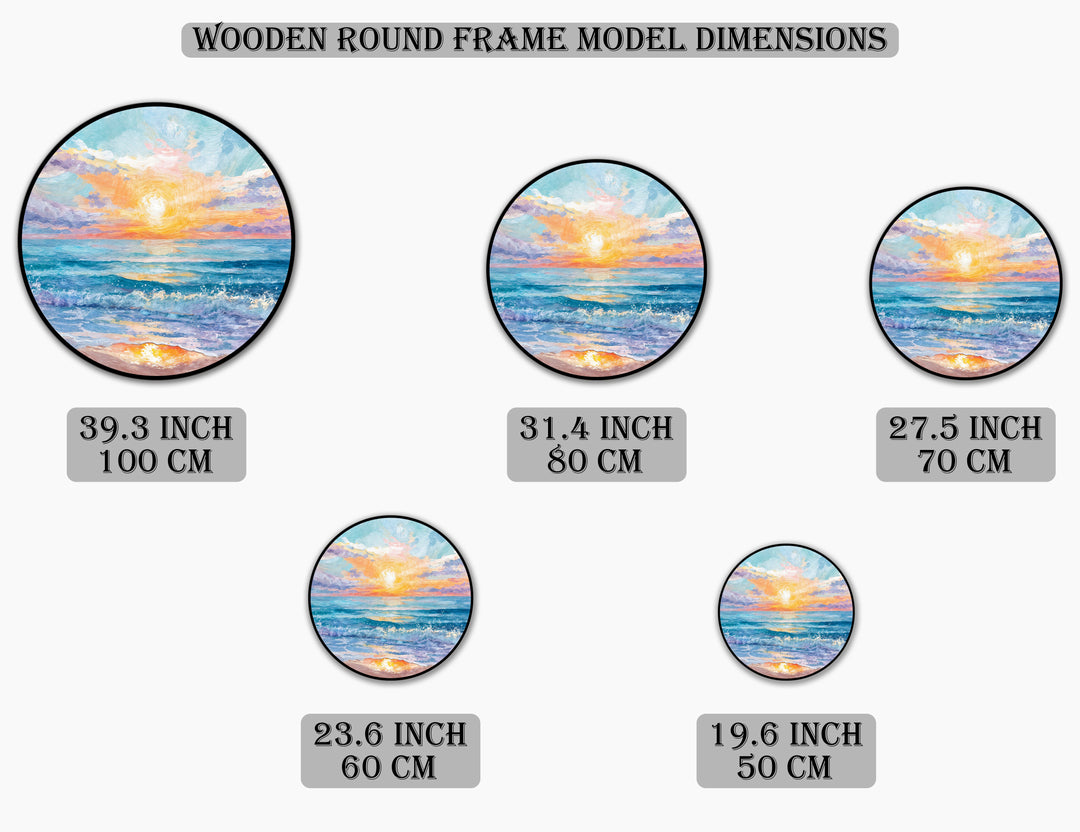 Golden Horizon – Vibrant Seaside Sunrise Round Oil Painting