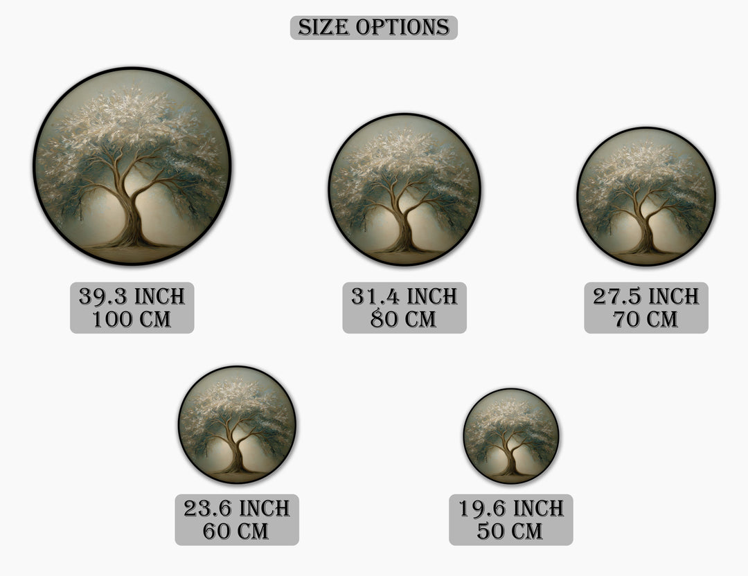 Ethereal Tree of Serenity Round Canvas Print – Soft Neutral Nature Wall Art