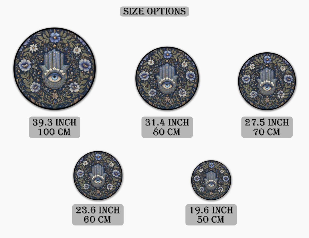 Floral Hamsa Eye Round Canvas Print – Elegant Spiritual Botanical Wall Art