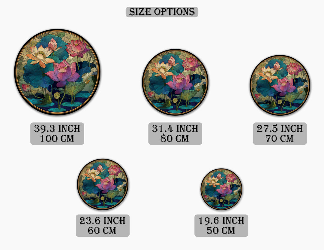 Ornamental Lotus Garden Round Canvas Print – Decorative Floral Wall Art