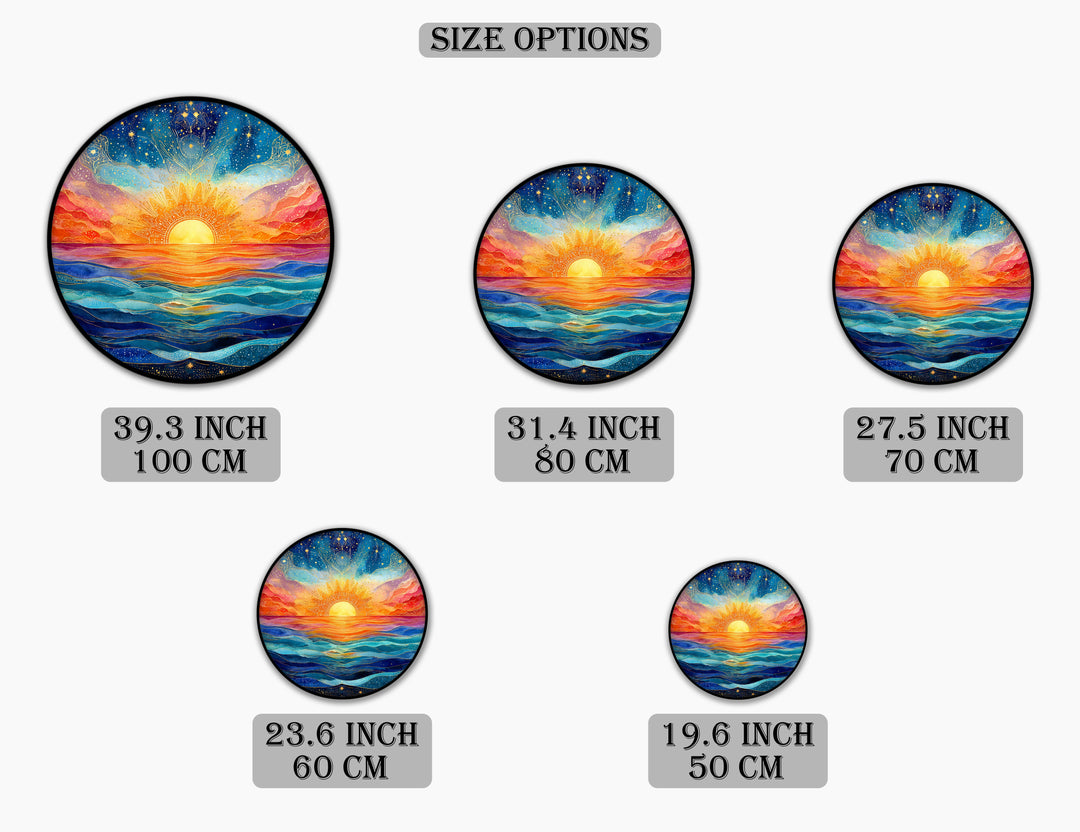 Sunrise Over Ocean Round Canvas Print – Vibrant Spiritual Seascape Wall Art