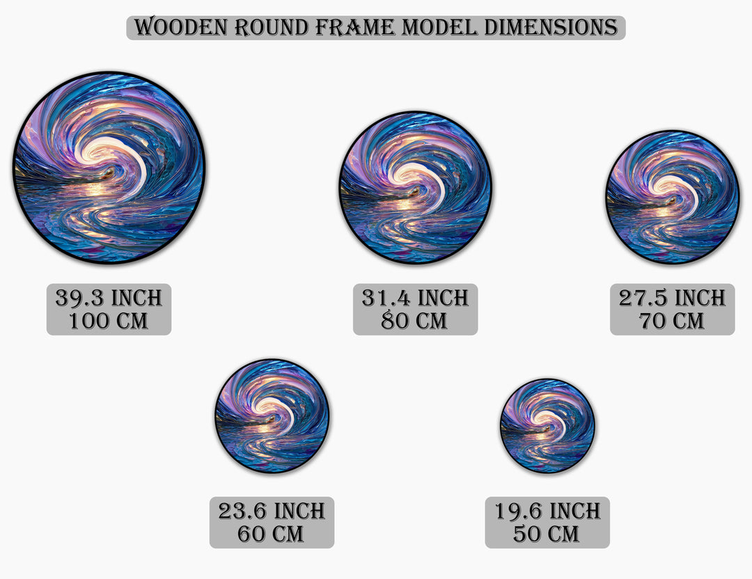Celestial Tide – Iridescent Wave Round Oil Painting